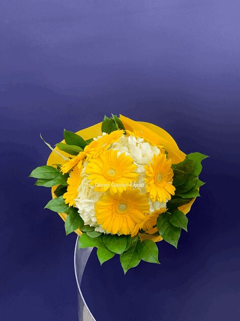Wake Up Bouquet t Yellow hydrangea bouquet for birthday — Flower Empire Aurora florist serving Aurora