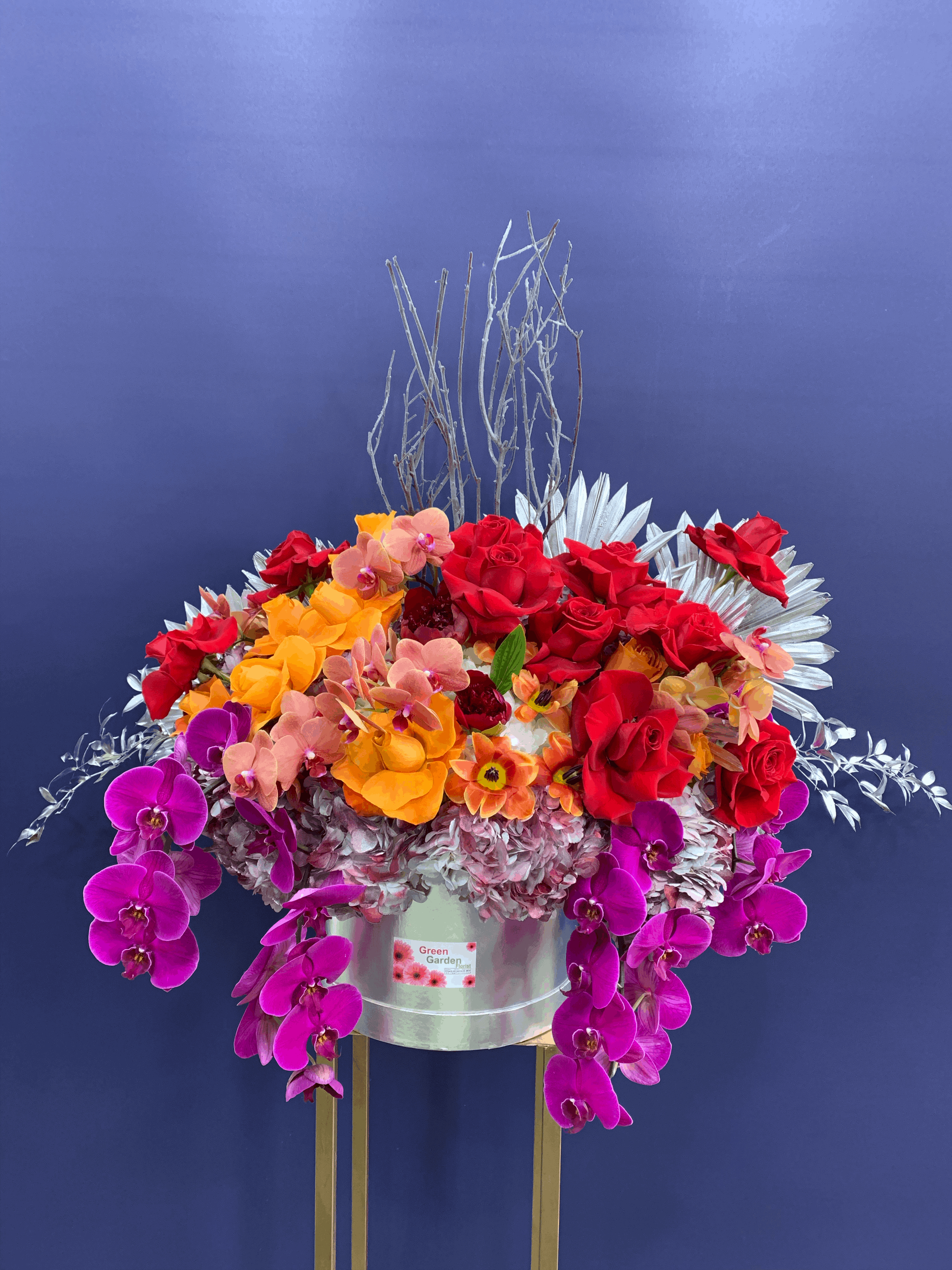 Joy Box Arrangement Red orchid box arrangement for anniversary — Flower Empire Aurora florist serving Vaughan