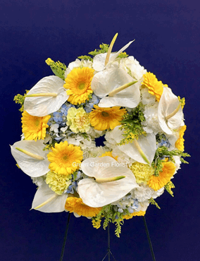 Miss You Wreath Arrangement White hydrangea wreath for funeral & sympathy — Flower Empire Aurora florist serving Burlington