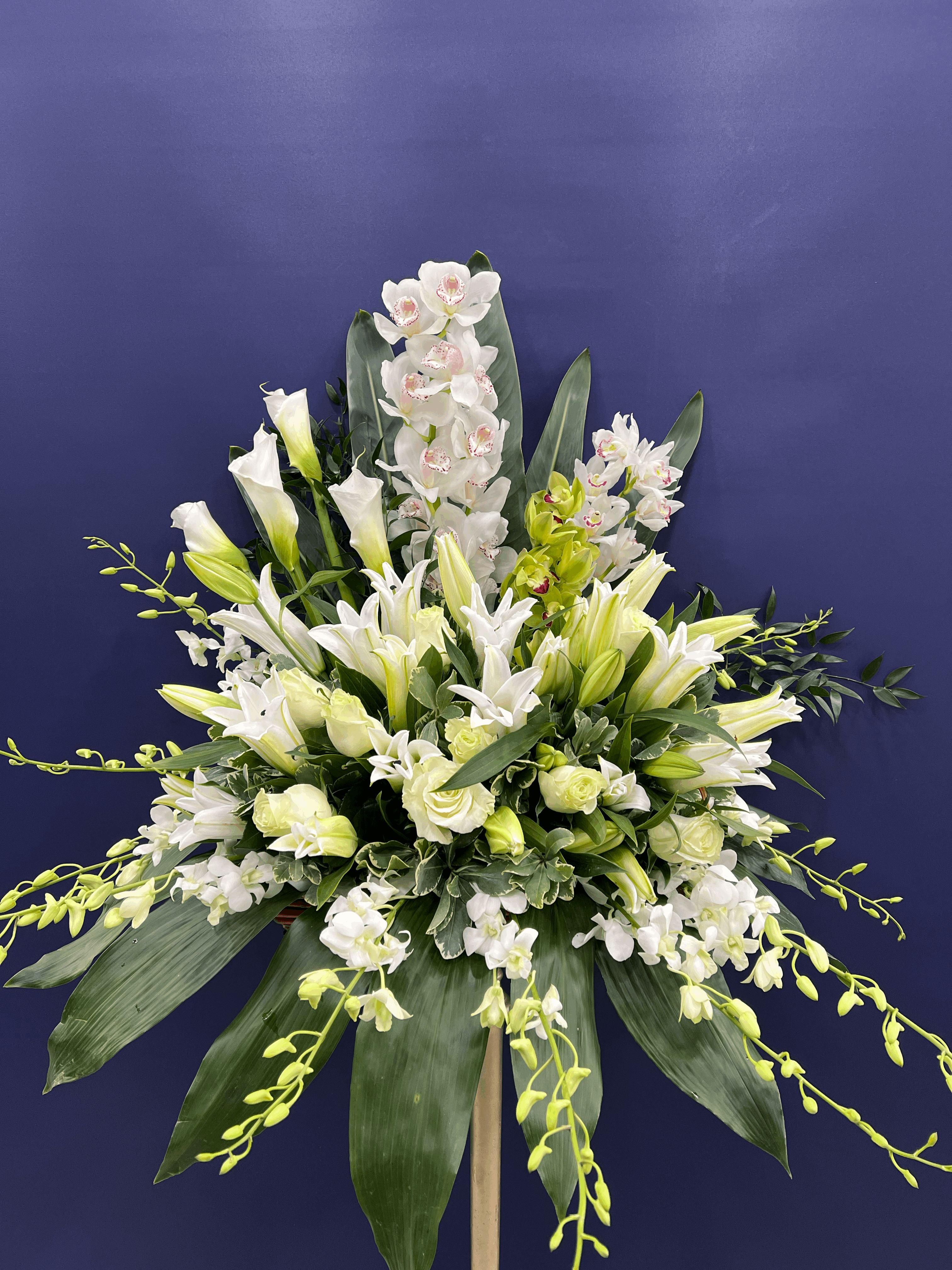 Great Remembrance Arrangement White orchid arrangement for funeral & sympathy — Flower Empire Aurora florist serving Scarboro