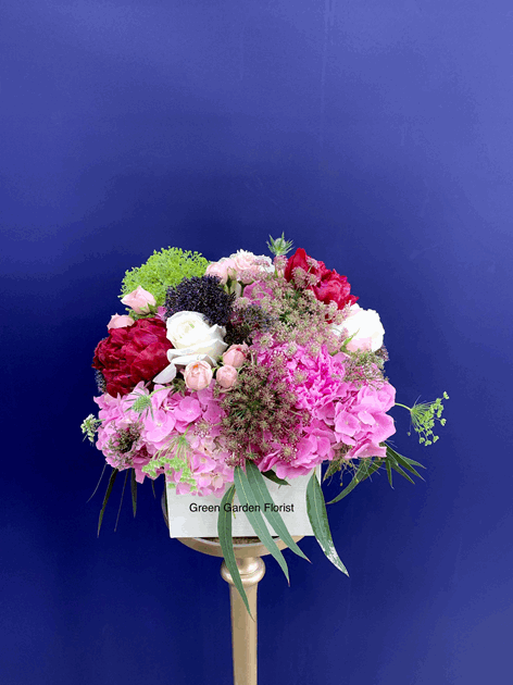 Precious Pink Flower Box White rose floral arrangement for anniversary — Flower Empire Aurora florist serving Oakville