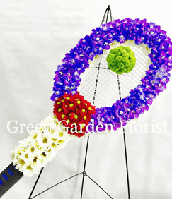 Tennis Racket Standing Spray standing spray for funeral & sympathy — Flower Empire Aurora florist serving North York
