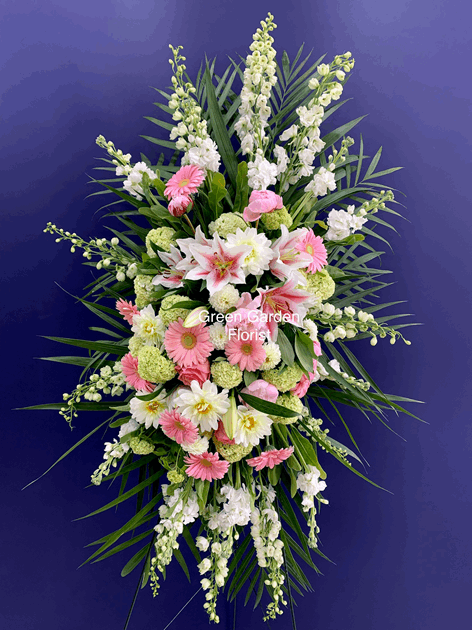 Deeply Sweet Standing Spray White lily standing spray for funeral & sympathy — Flower Empire Aurora florist serving Etobicoke