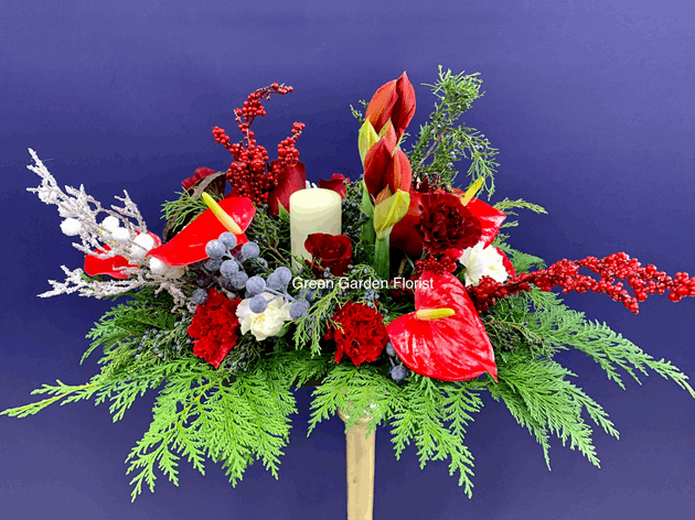 Christmas Wishes Centrepiece Red rose floral arrangement for christmas — Flower Empire Aurora florist serving Scarborough