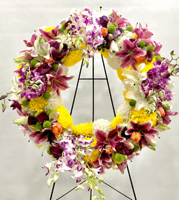 Treasured Memories Standing Wreath Red orchid standing wreath for funeral & sympathy — Flower Empire Aurora florist serving M