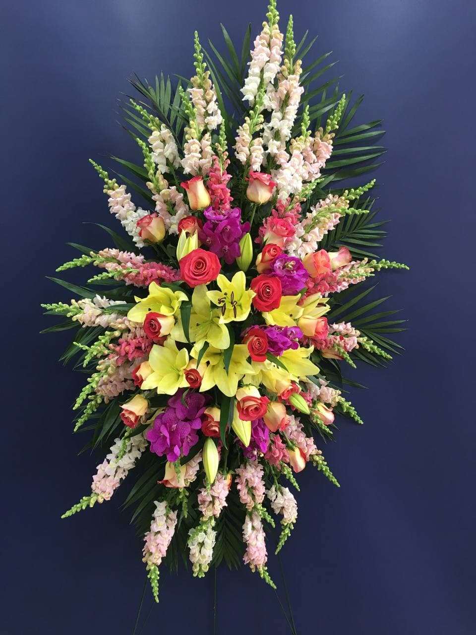 The Legacy Standing Spray orchid standing spray for funeral & sympathy — Flower Empire Aurora florist serving Aurora