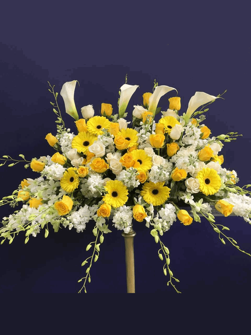 Warmth of Summer Casket Spray White orchid casket spray for funeral & sympathy — Flower Empire Aurora florist serving Aurora